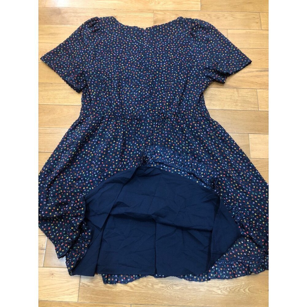 Madewell Flutter Sleeve Ruffle Hem Navy Dress in Sugar Dot - Size 10 - Picture 11 of 12
